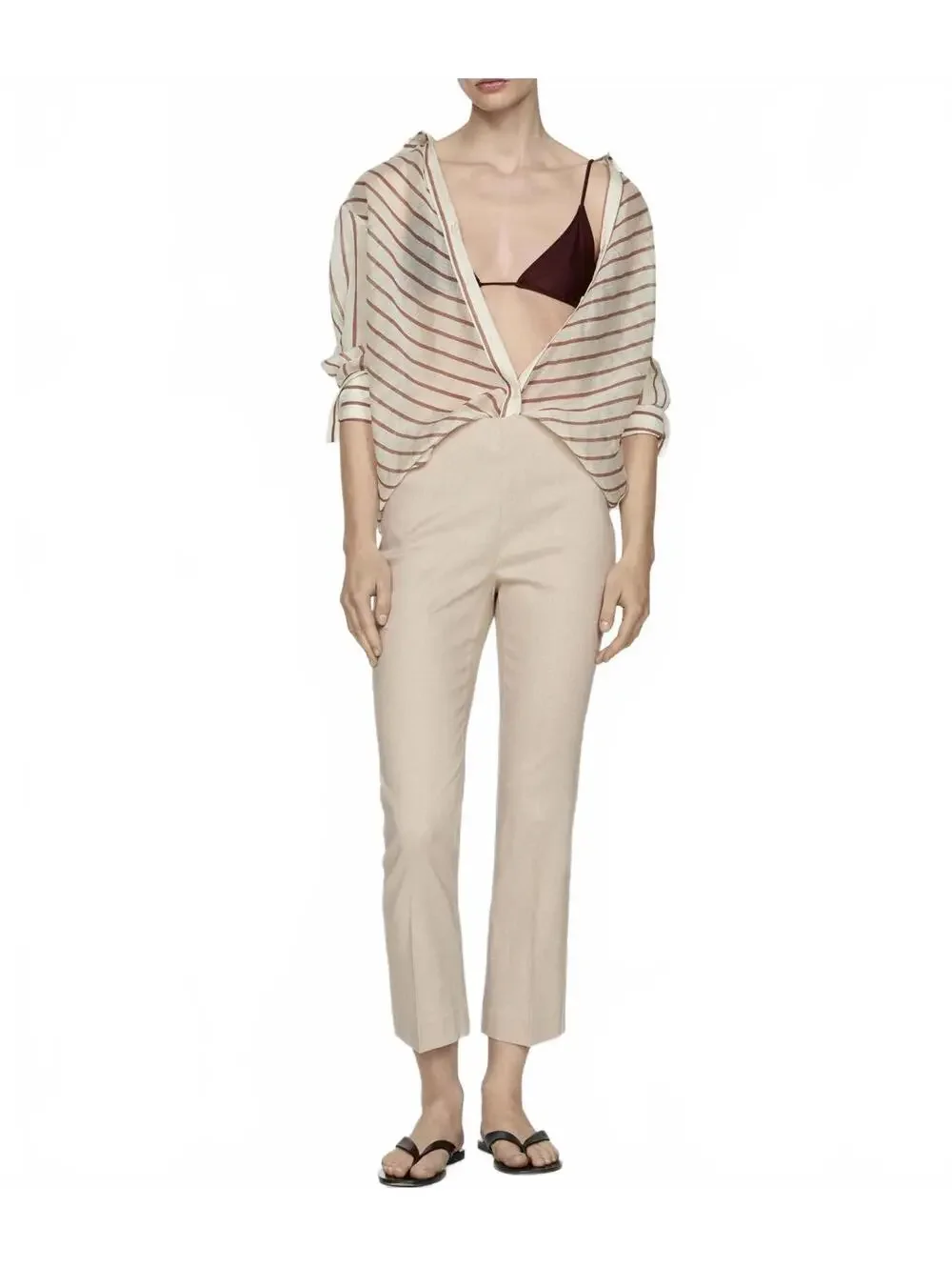 Mango Cotton Linen Flared Pants Beige Size 8/Large